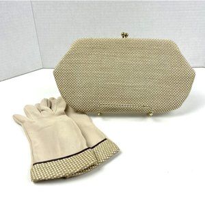 Vintage Rare 40's/50's Fabric Weave Textured Clutch & Matching Gloves Size S